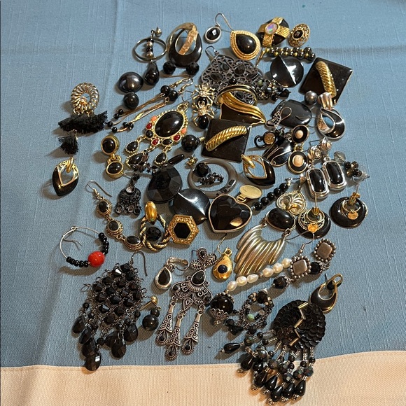 Jewelry - Black single earring lot, vintage to now, 55+ pieces